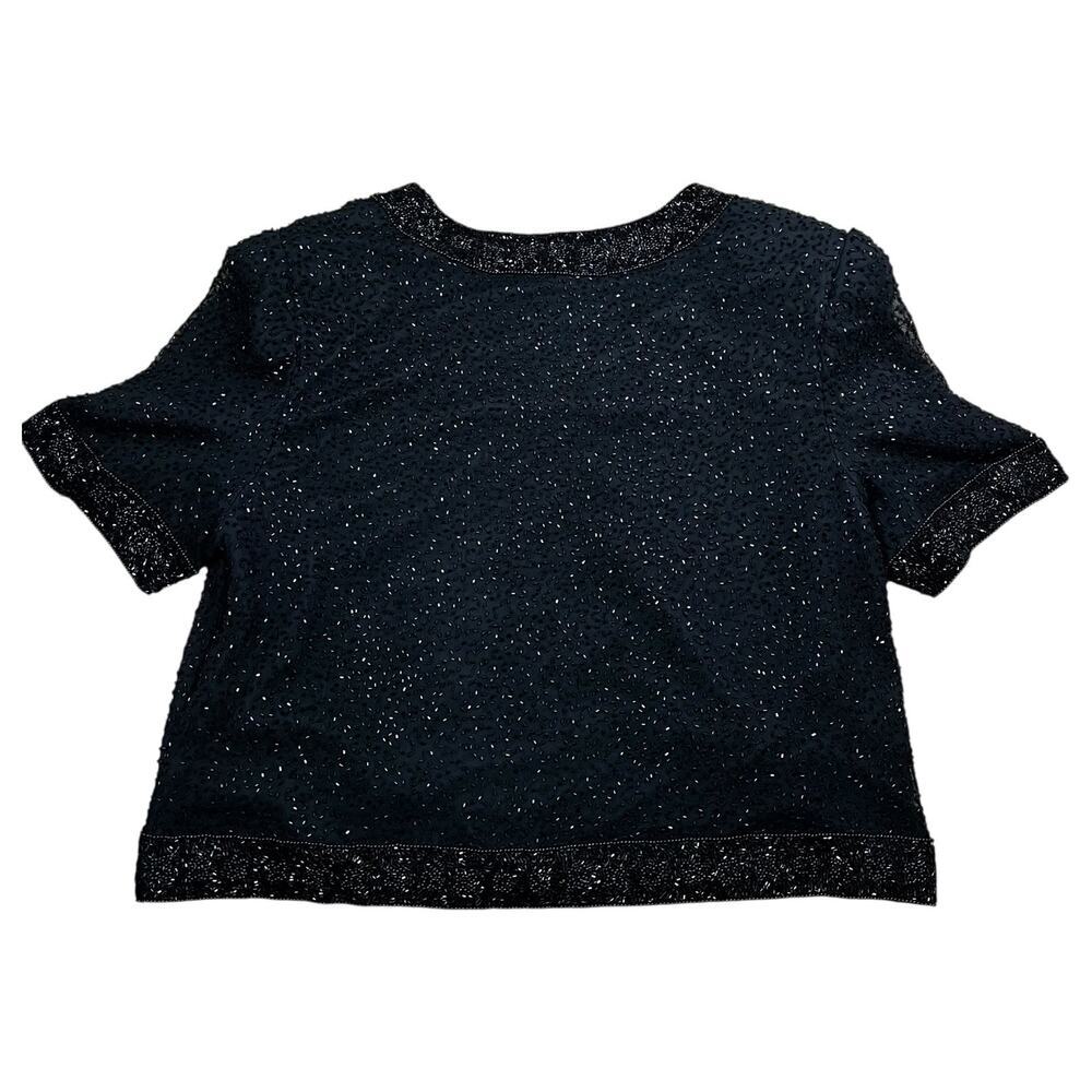 Stenay Black Beaded Formal Short Sleeve Silk Jacket Blouse Size Large - Picture 8 of 8